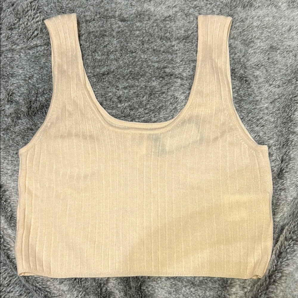 Loulou Studio Tan Ribbed Crop Tank Top